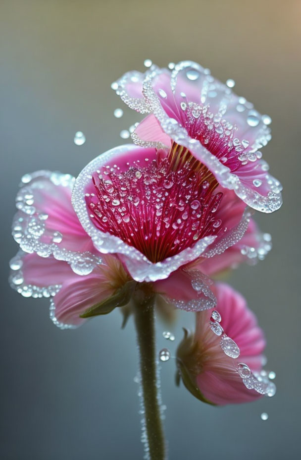 Pink Flower with Dewdrops on Soft Background