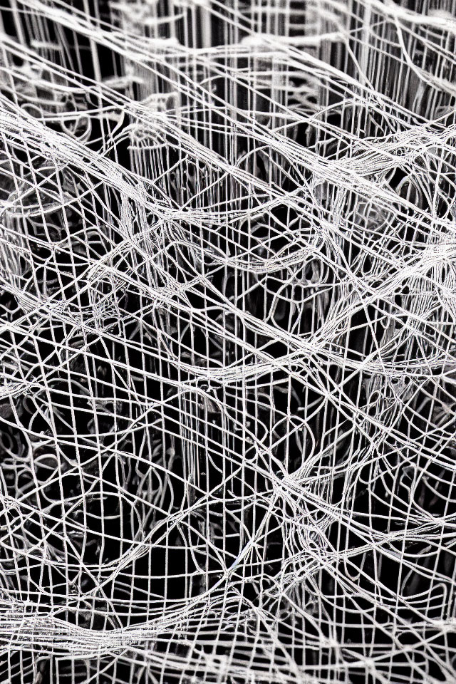 Detailed White Wireframe Geometric Pattern on Dark Background