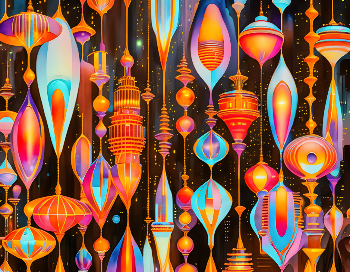 Colorful Abstract Art: Futuristic Shapes on Dark Background