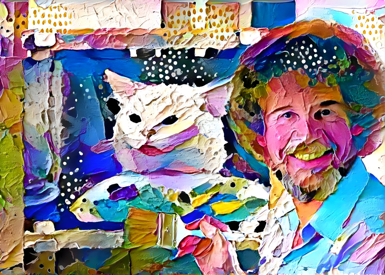 bob ross paints smudge the cat, painting