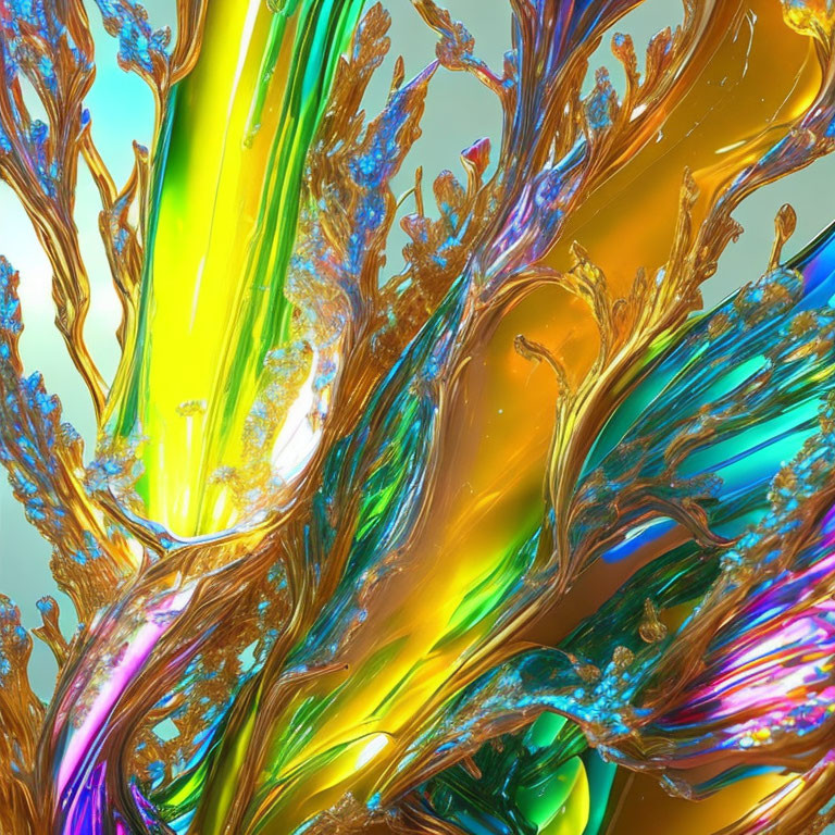 Colorful Abstract Art: Swirling Metallic Sheen in Motion