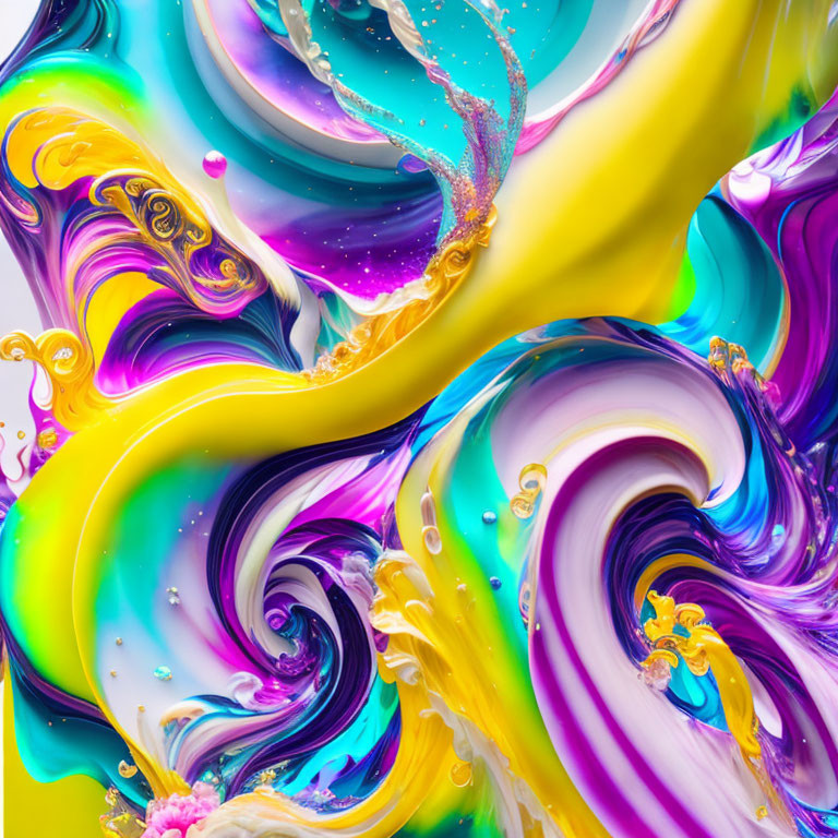 Colorful Abstract Swirl Painting in Yellow, Blue, Purple & Pink