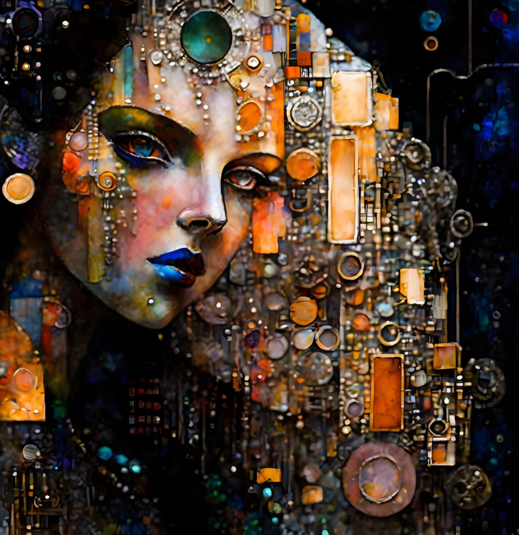 Colorful geometric abstract portrait of female figure.