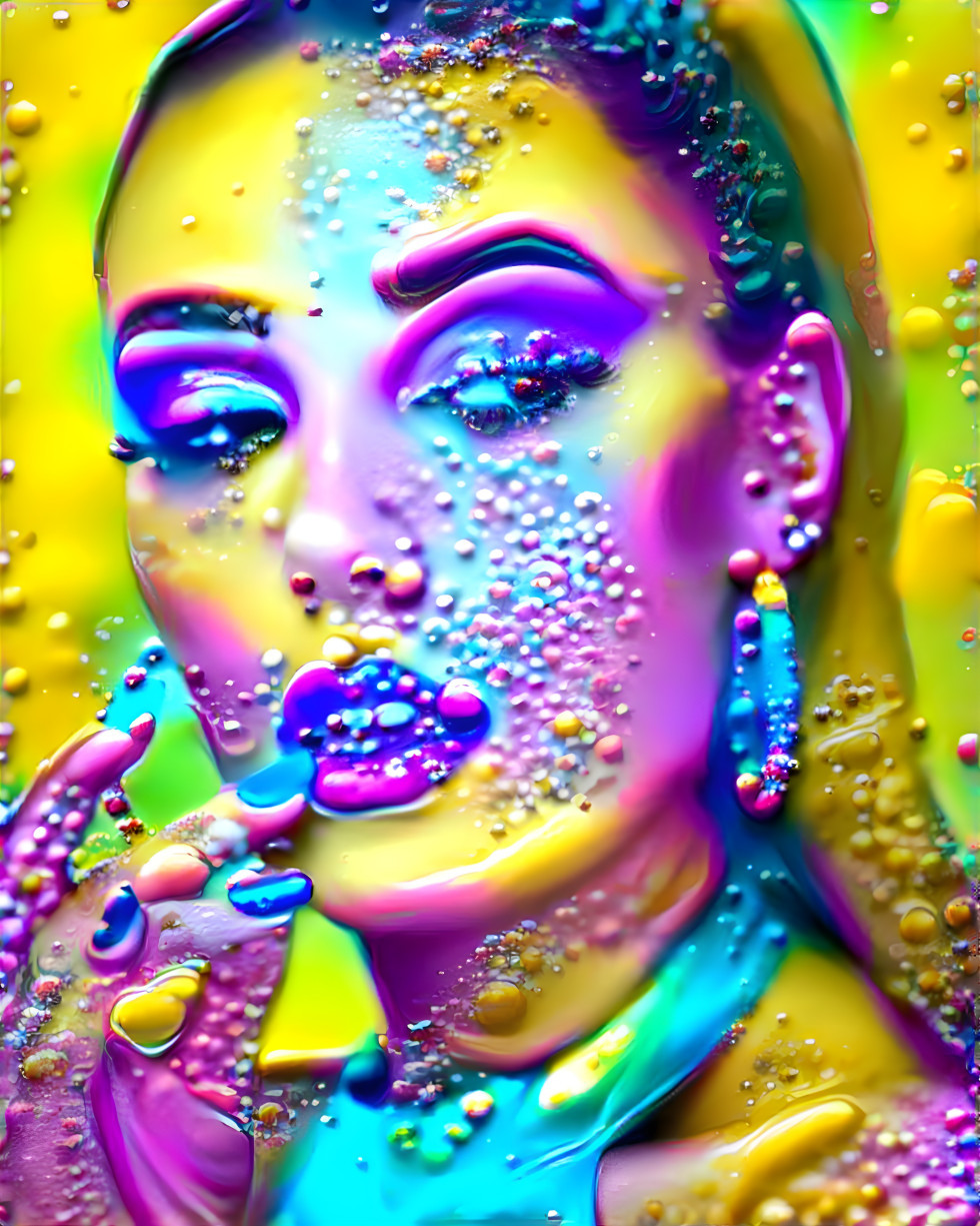 touching lip, 3d yellow aqua pink purple pop art