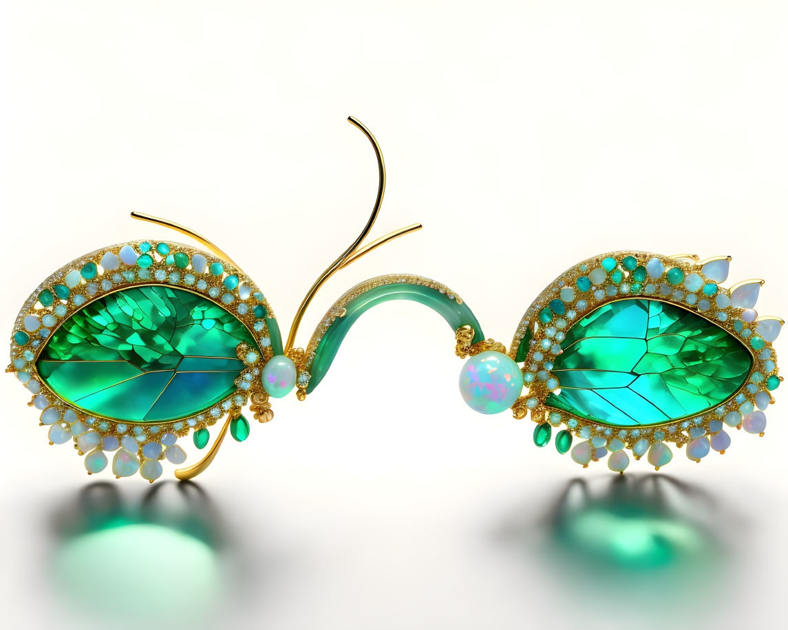 Elaborate Green Lens Sunglasses with Gold, Pearls & Gemstones