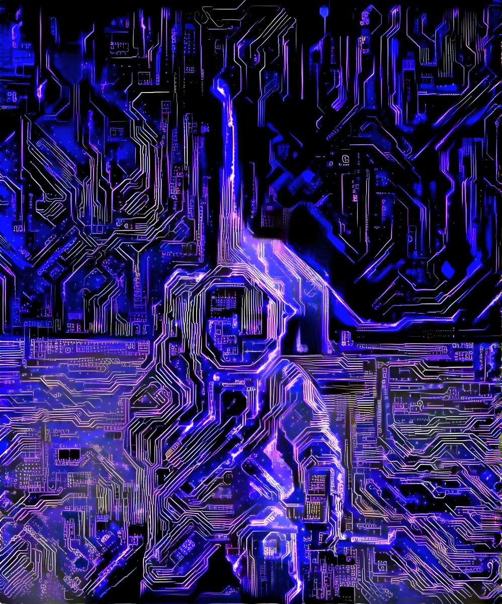 astronaut & dinosaur on the moon, blue circuit