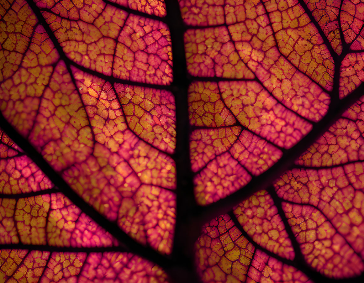 Detailed Close-up of Vibrant Red Leaf Veins and Colors