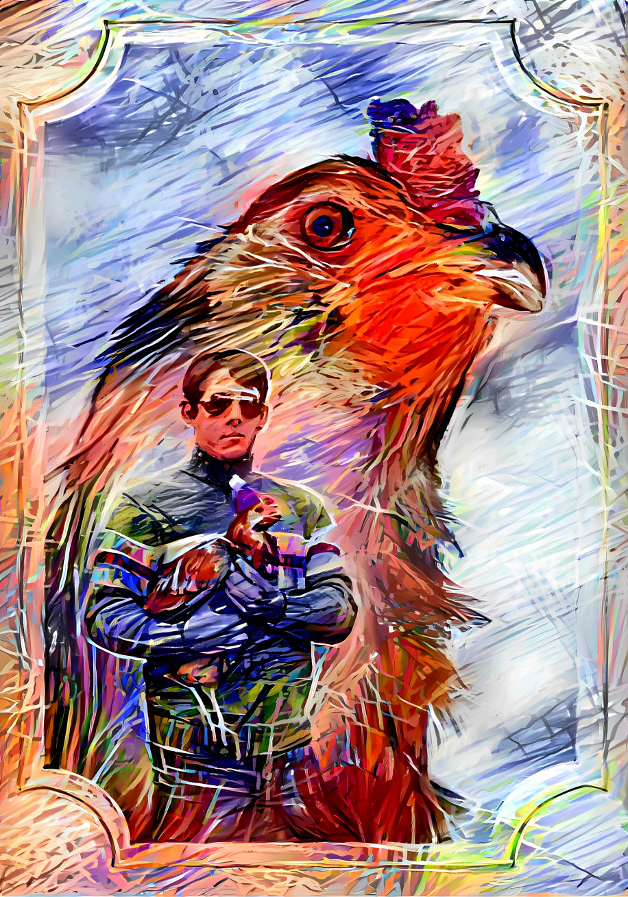 chicken christmas card, mirrored sunglasses, paint