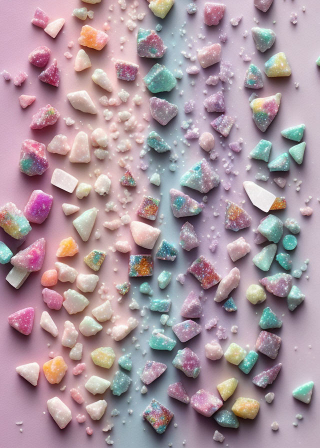 Vibrant Sugar Crystals and Sprinkles on Pastel Pink Background