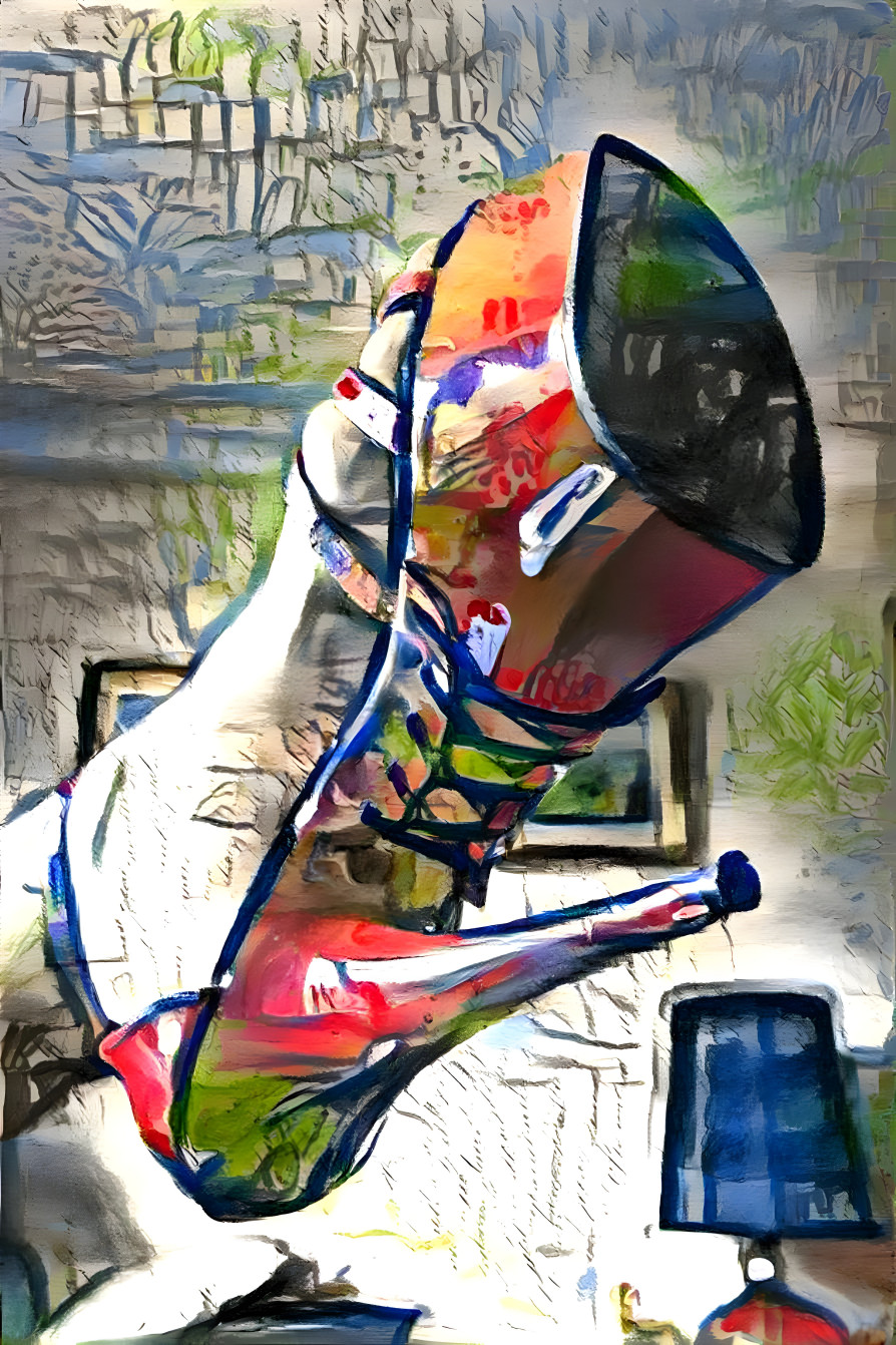 red high heel shoe, painting