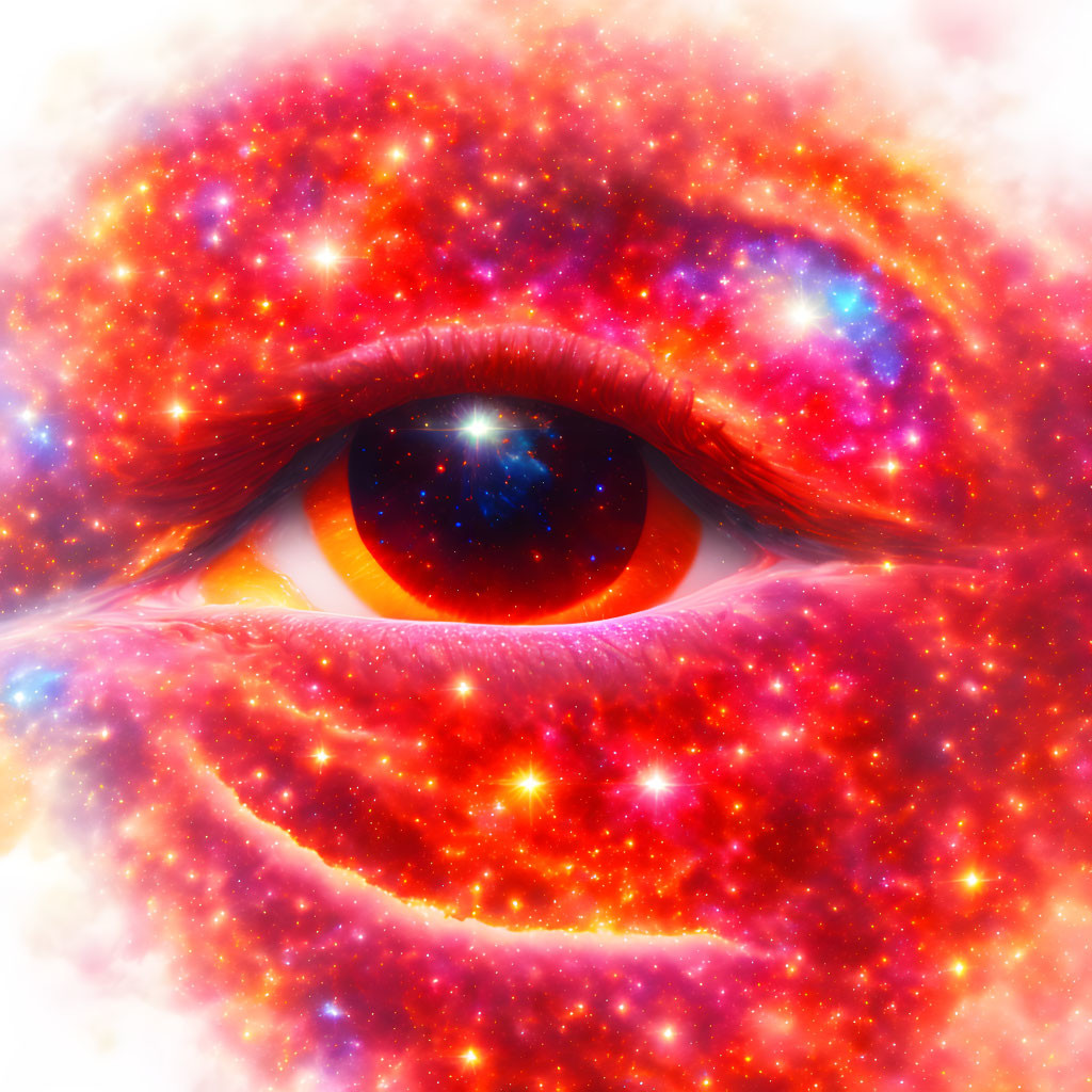 Digital manipulation creates cosmic landscape in eye's close-up