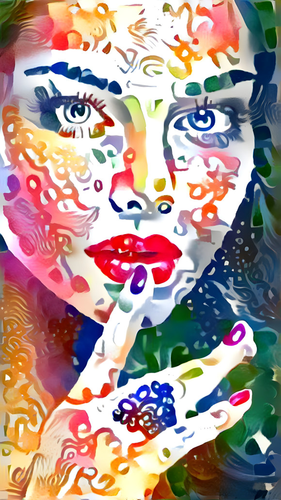 model touching lip, water color