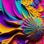Colorful Abstract Art: Fluid Pink and Blue Shapes on Yellow Background