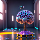 Vibrant surreal brain imagery with floating lights and gem-like structures