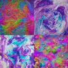 Colorful psychedelic abstract art with swirling patterns and vivid purple, blue, and orange hues.