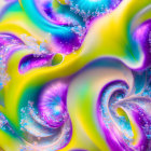 Abstract Digital Art: Vibrant Rainbow Shapes and Bubbles on Multicolored Background