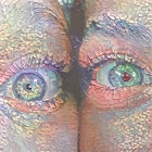 Colorful textured iridescent eyes with vertical division