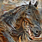 Metallic Horse Sculpture with Intricate Details in Desert Setting