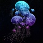 Bioluminescent jellyfish illustration in dark marine setting