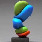 Vibrant abstract sculpture with fluid layers in blue, green, yellow, and orange on black base