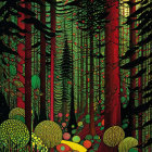 Colorful Psychedelic Forest Scene with Person Holding Glowing Orb