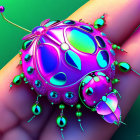 Colorful Ladybug with Iridescent Spots on Human Fingertip