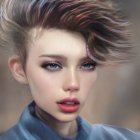 Stylized portrait of woman with vibrant makeup and punk hairstyle