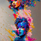 Colorful Abstract Portrait of Two Women with Paint Splashes