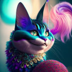 Whimsical 3D rendering of Cheshire Cat with vivid blue stripes