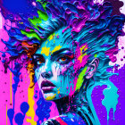 Colorful Abstract Art: Person's Face with Dynamic Paint Headdress