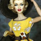 Elegant Woman in Golden-Yellow Dress with Floral Patterns