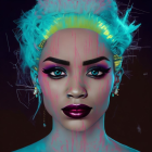 Woman with Striking Makeup and Turquoise Hair in Textured Portrait