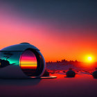 Reflective Torus Object in Desert Sunset with Warm Oranges to Cool Purples