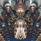 Symmetrical fractal art: intricate floral, metallic, and peacock feather motifs