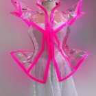 Stylized costume with pink headdress and blue dress