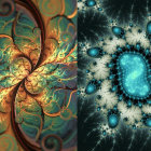 Colorful Fractal Image of Complex Cellular Structures in Blue, Green, and Orange