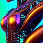 Futuristic metallic humanoid structure on vibrant background