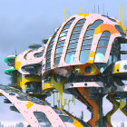 Futuristic abstract structure with polka-dot patterns and organic shapes