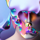 Vibrant digital artwork of metallic female face with neon lighting