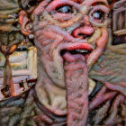 Person with playful expression covered in worm-like texture