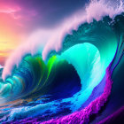 Colorful Waves at Sunset: Surreal Ocean Scene