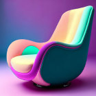 Colorful Wavy Design Armchair in Teals, Pinks, and Yellow on Purple Background