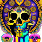 Colorful Skull Artwork with Mandala and Psychedelic Skulls