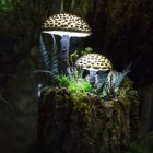 Enchanting underground scene with luminescent crystals and mushrooms