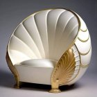 Modern white furry chair with golden accents in soft sunlight