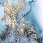 Colorful Close-up of Swirling Fluid Art with Blue, White, and Amber Hues