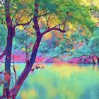 Colorful Watercolor Painting of Enchanted Forest
