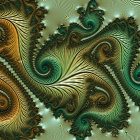 Intricate teal, gold, and white fractal designs in digital artwork