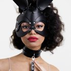 Person in Black Bunny Mask with Pink Lipstick and Accessories