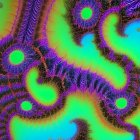 Colorful Abstract Fractal Art with Swirling Patterns in Greens, Purples, Circles,